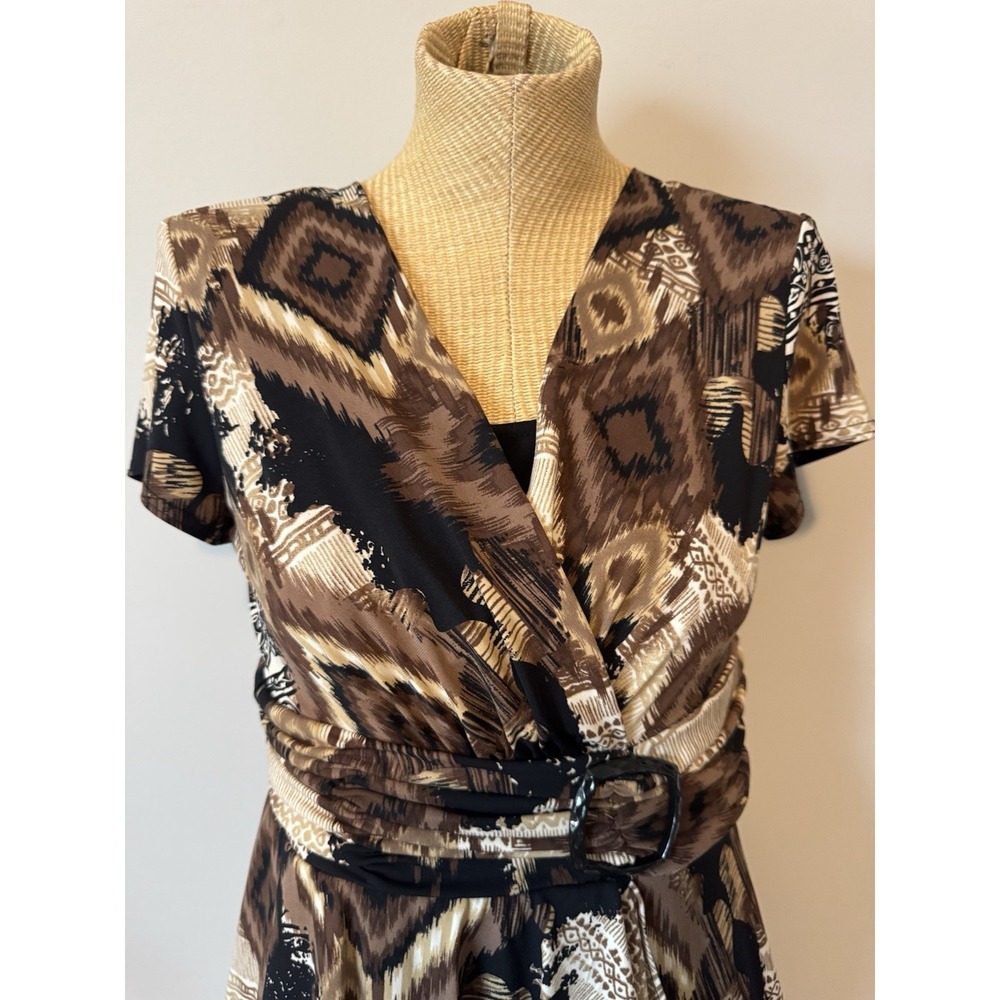 Vintage Y2K R&M Richards Top Women's 10 Printed Belted Flowy‎ Babydoll Brown - Picture 7 of 8